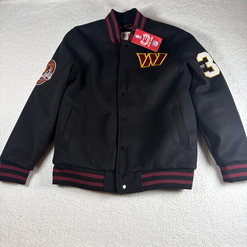 Ultra Game NFL Men's Medium Washington Football Team Black Varsity Jacket NWT